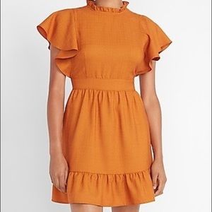 Express Ladygang Ruffle Neck Flutter Sleeve Dress